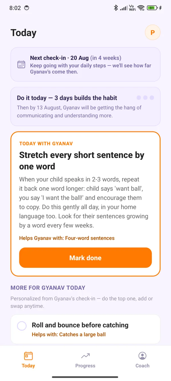 The ProParents app's Today screen